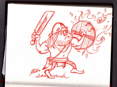 Sketch Viking vs Dragon cartoon character drawing illustration sketch viking