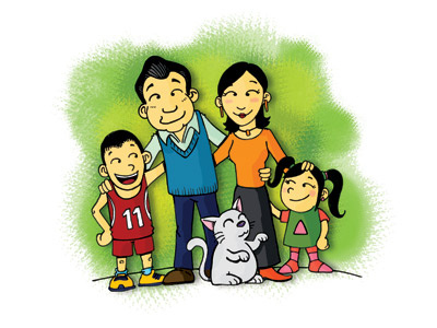 Chinese Family cat chinese color draw family