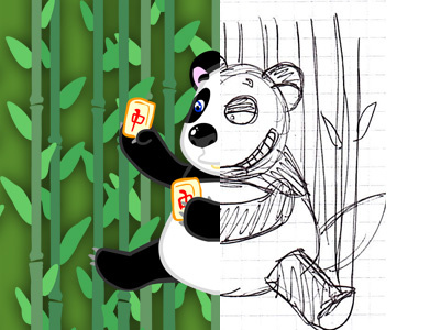 Panda Mahjong animal bear cartoon character color drawing illustration mahjong oso panda sketch solitario