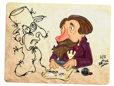 Charles Dickens & Mister Scrooge cartoon character color dickens drawing illustration
