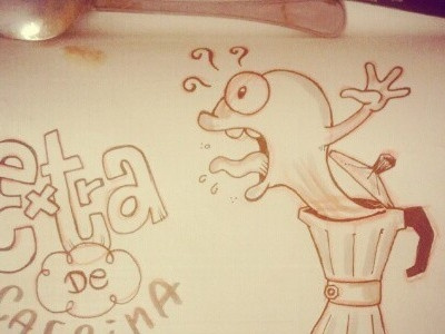 Extra de Cafeina cartoon character coffe. drawing illustration