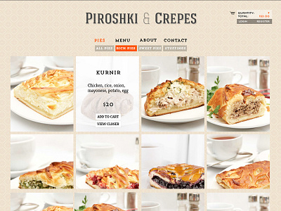 Piroshki & Crepes Online Store Website Design 3d branding cake classy design interface logo makoyed pie piroshki round type typography ui vadim vadimages website