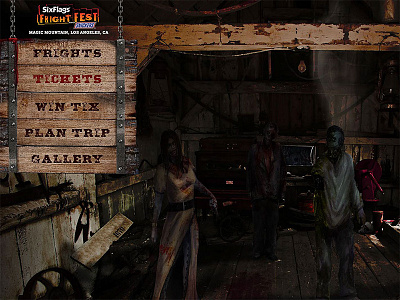 Six Flags FrightFest Landing Page Design frightfest halloween landing page navigation scary six flags zombies