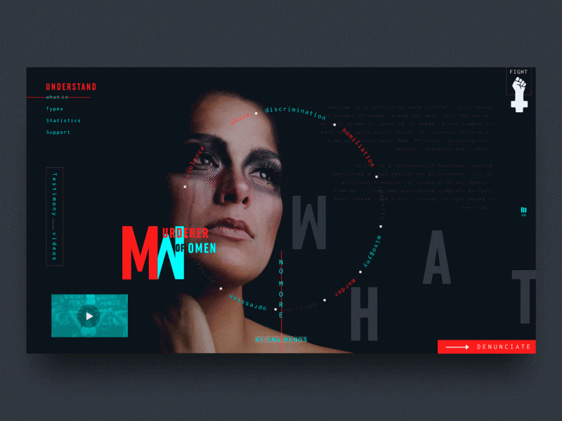 Femicide - Website type page navigation behavior. animation glitch glitch effect interaction interface typogaphy usability webdesign website