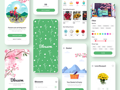 Blossom | Flower shop - Mobile app app design basket branding design illustration ios logo mobile app onboarding screen ui ux