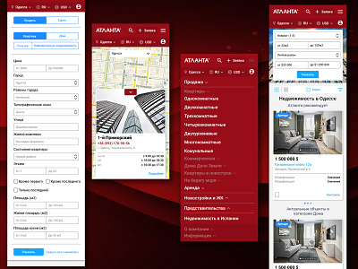 Mobile version for "Atlanta" mobile red site ui ux vector