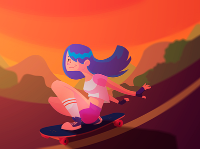 Longboard ride character concept digital art drawing illustration longboard ride skate vectors