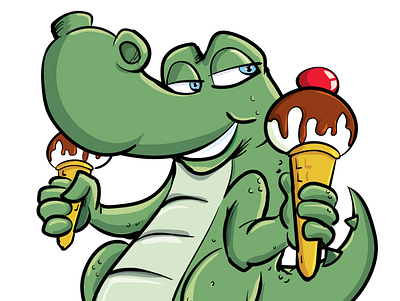 Cute croc with an ice cream adobeillustrator cartoon illustration illustrator vector