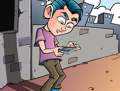 Mobile phone boy adobeillustrator cartoon character illustration illustrator mobile no signal vector