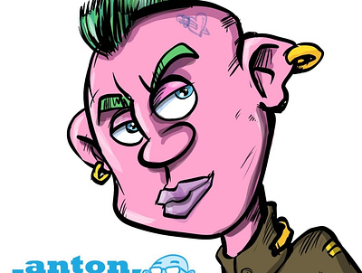 Punk with a green mohawk cartoon character humour illustration illustrator vector