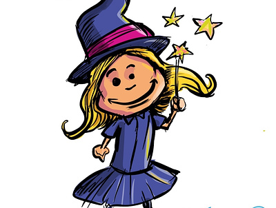 Cute sketchy witch cartoon character humour illustration