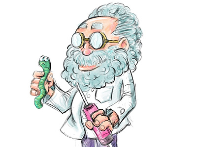 Mad scientist with a worried worm