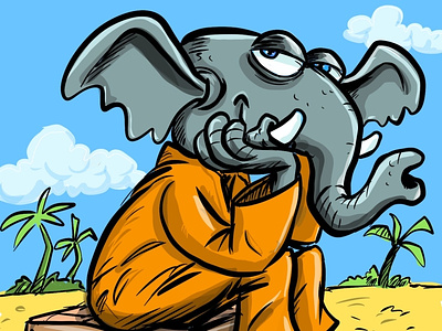 The thinking elephant cartoon character design elephant humour illustration illustrator