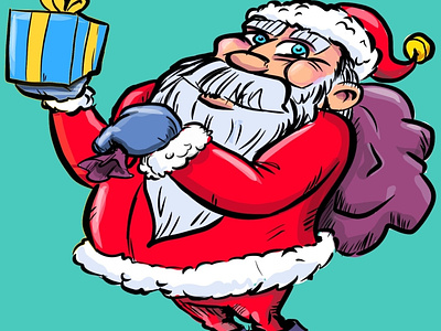 Santa Clause has a gift for you cartoon character humour illustration santa santaclause xmas