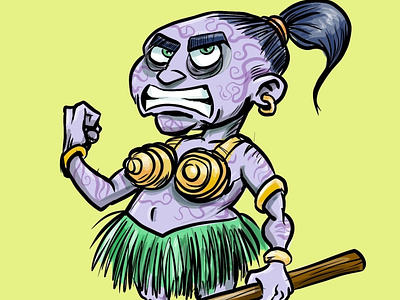 Tattooed savage warrior cartoon character humour illustration