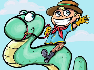 Cute worm rider cartoon humour illustration