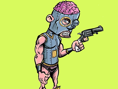 Brainy with a gun cartoon character cyborg gun humour illustration illustrator weird