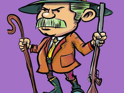 Walking stick hunter adobeillustrator cartoon character humour illustration