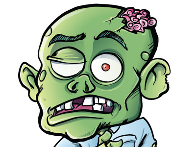 Cartoon zombie with his brains sticking out