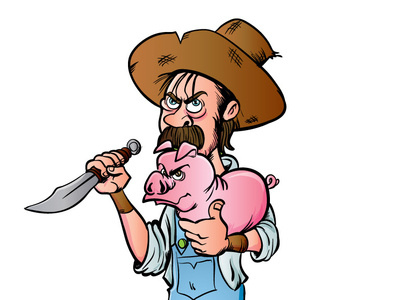 Farmer with his Pig adobeillustrator cartoon character cowboy farmer humour illustration illustrator knife pig vector