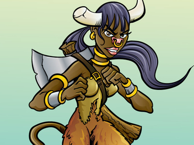 Minotaur Lady adobeillustrator cartoon characer fantasy fight illustration minotaur