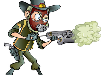 Steam punk western gas man cartoon fun gas mask illustration illustrator steam punk vector western