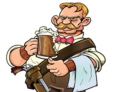 Cartoon Western Bartender bartender beer cartoon character cowboy gun humour illustration vector wild west