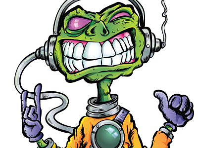 Cartoon rock n roll alien adobeillustrator alien cartoon character fun headphones humour illustration illustrator teeth vector