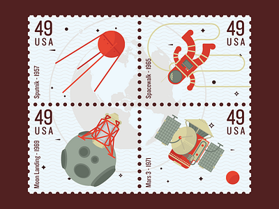 Space Race Stamp Collection astronaut earth space stamps