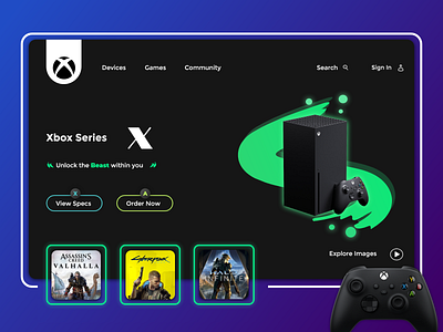 Xbox X Landing UI console games green ui uiux visual design website xbox