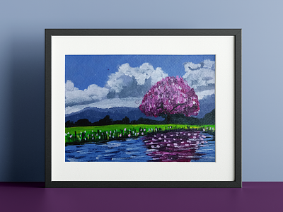 Trying out acrylic painting acrylic branding clouds design graphic design illustration natural nature oil painting painting paints purple reflection scenary shades sky trees vector