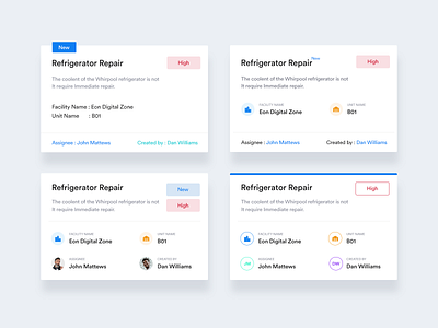 Cards layout for Work Order app blue cards cards design cards ui clean colors created by design flat layout minimal new opacity order priority redisign repair ui ux work order