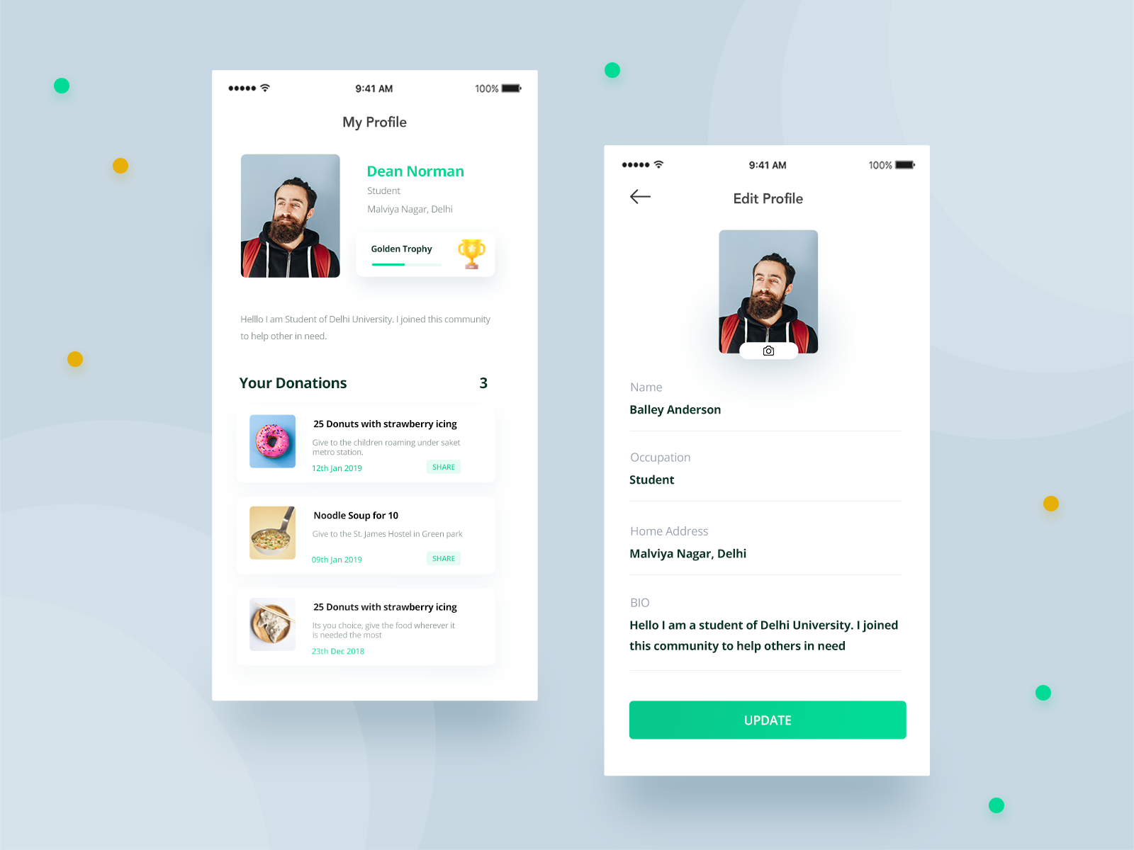 Profile Section of an app by Henry Kunjumon on Dribbble