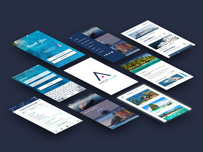 Perspective Screens for Yacht Charter App app branding logo mobile design ui ux