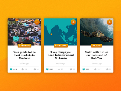 Travel UI - Content Cards cards orange travel travel website ui ui cards ui design ui ux ux web design website website design