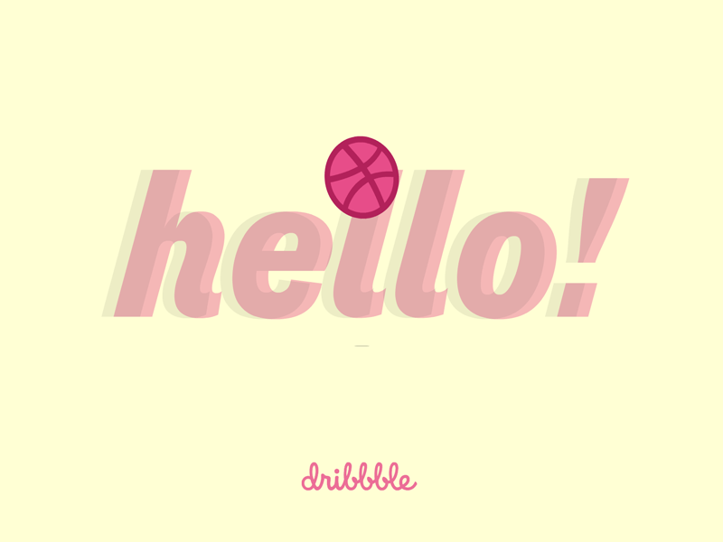 Hello Dribbble! animation ball bouncing debut dribbble hello logo pink yellow