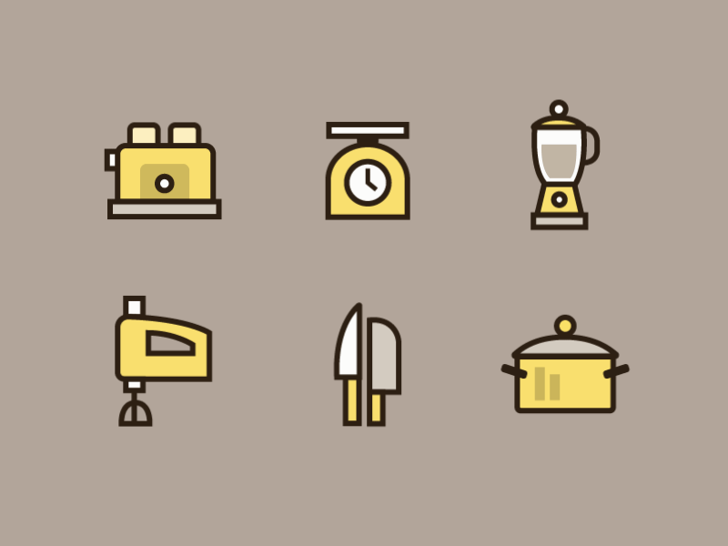 Kitchen Essentials_Freebie ae aftereffect animation awesome freebie gif icons illustration kitchen layers tutorials yellow