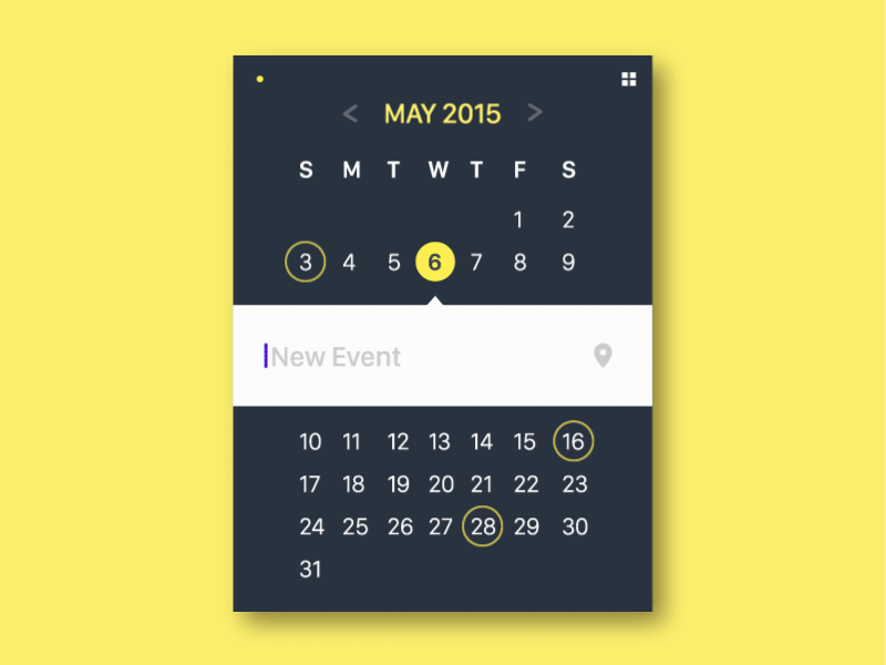 Calendar Widget ll Freebie ae animation calendar cool flat material minimalist ui ux weather widget yellow