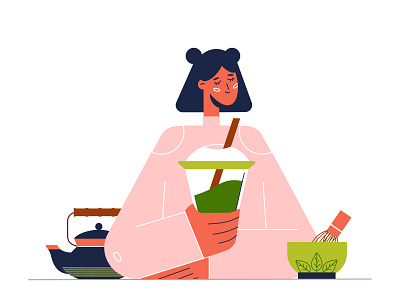 matcha tea character design flat healthy illustration lifestyle matcha people smoothie tea vector