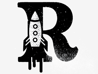 R is for alphabet characters rocket typography