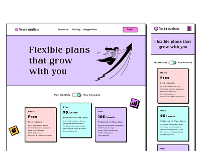 Neubrutalism pricing page illustration neubrutalism neubrutalismui pricing page product design ui user interface userinterface website ui