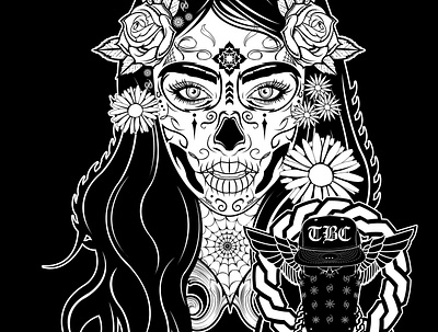 Chicana and Roses Día de los Muertos día de los muertos illustration skull