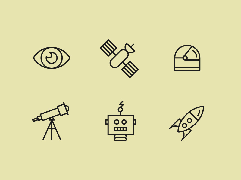 Space exploration icons space illustration eye satellite space helmet telescope robot space ship space exploration sci-fi