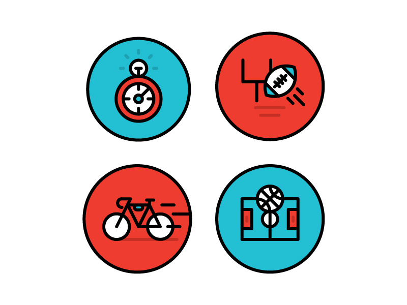 ESPN icons illustration stopwatch soccer american football cycling bike sports