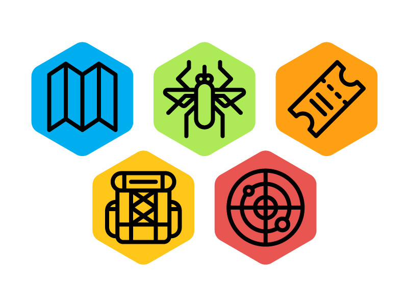 JurassicWorld.com icons radar bag ticket mosquito map icons jurassic world
