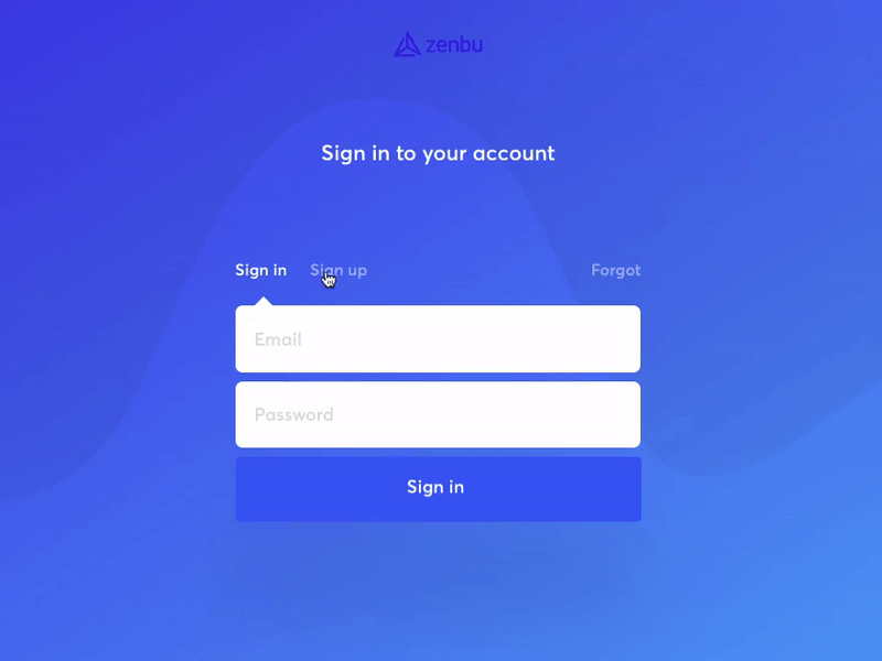 Zenbu - Sign in/up/forgot page interaction micro interaction sign in ui ux