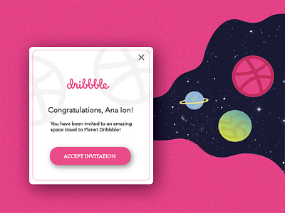 Hello Dribbble! debut design dribbble galaxy hello invitation planet pop up popup ui