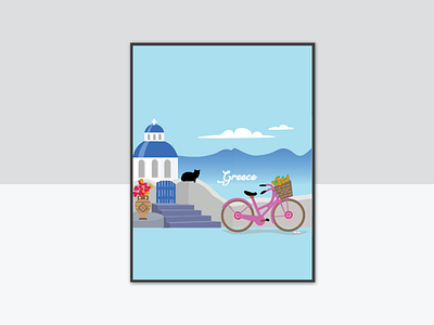 Greece Poster Illustration bike canvas card greece illustration illustrator postcard poster santorini vector