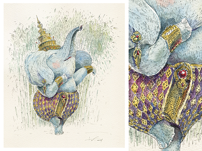 Thai dancer adobe photoshop art character character design dancer drawing elephant graphic hand drawing illustration ink nature wacom intuos watercolor watercolor art watercolor painting