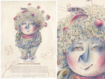 SPIRITS OF THE GARDEN. Spirit of the Mushrooms character design color pencil drawing graphic hand drawing illustration nature paper pencil watercolor pencils